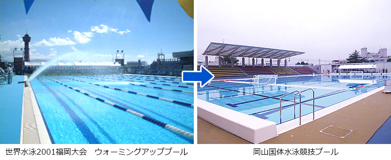 世界水泳の仮設プールを解体移設し常設プールとして再利用