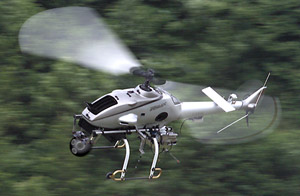 The autonomous flight unmanned helicopter "AUVSI 2003" displayed at the conference