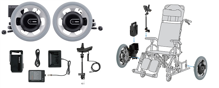 JWG-1 electric power unit and unit mounted on wheelchair