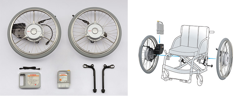 JWX-2 electric power assist unit and unit mounted on wheelchair