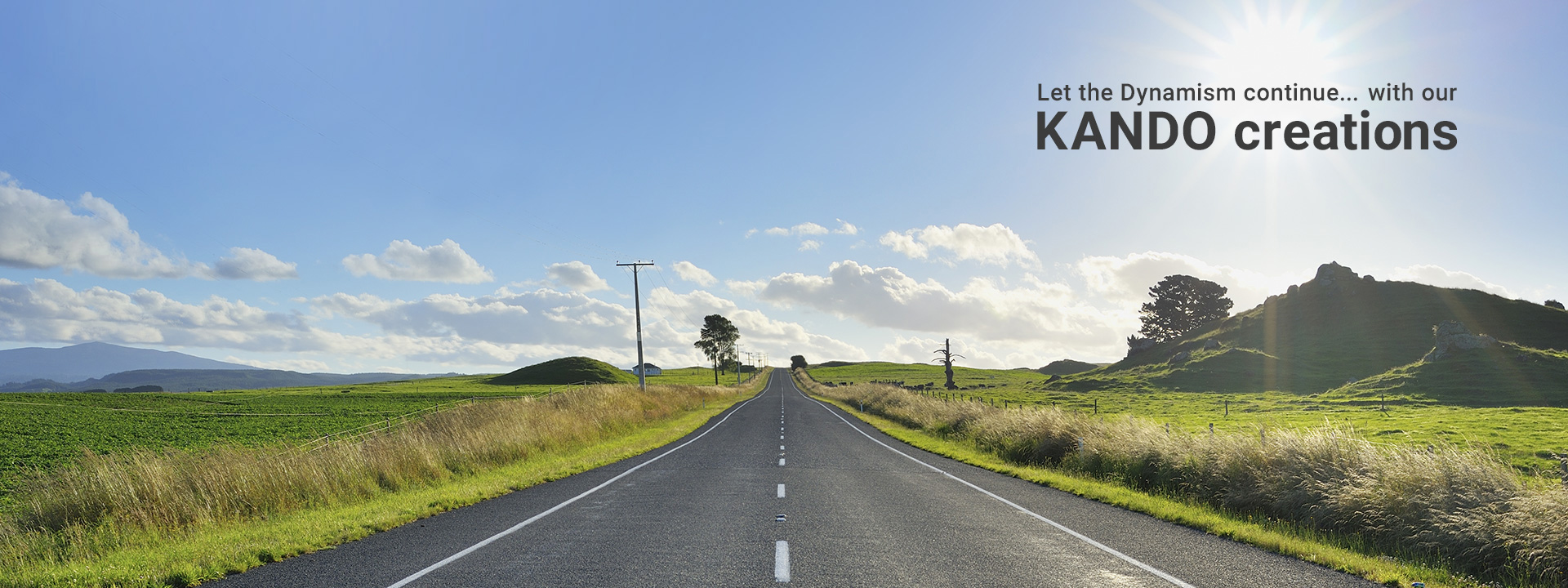 Let the Dynamism continue... with our KANDO creations - A narrow road running through a green meadow, extending far into the distance