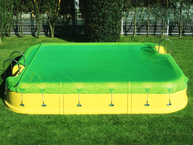 Pool cover (for during the pool season) is made of mesh