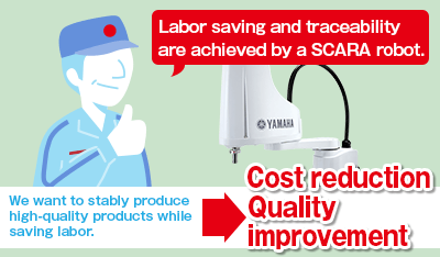 Labor saving and traceability are achieved by a SCARA robot.