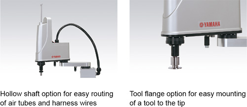 Hollow shaft and tool flange options are selectable