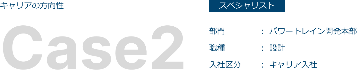 キャリアの方向性 Case２ スペシャリスト 部門：パワートレイン開発本部 職種：設計 入社区分：キャリア入社