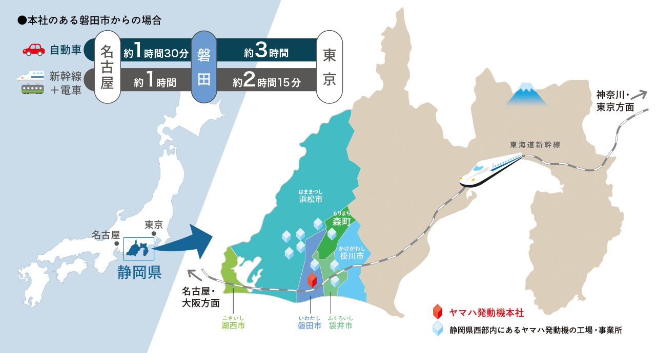 静岡県西部地図および東京・名古屋へのアクセス