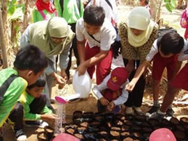 School Children participate raising seedlings