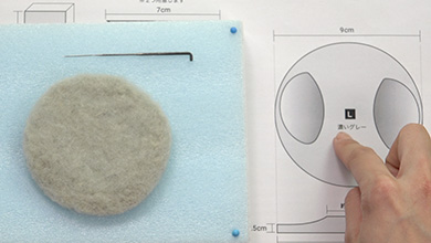 Tear off a piece of sheet felt one size bigger than pattern L and form the shape by poking with a needle
